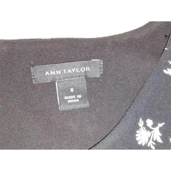 Ann Taylor Womens A-Line Dress Black Floral Button Loop Long Sleeve Size 8 - Picture 7 of 13